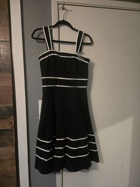 White House Black Market Black NWT Midi Dress with White Stripes